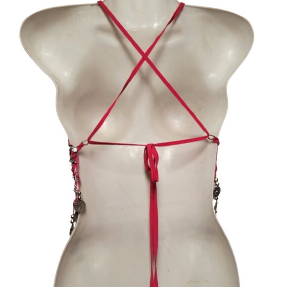 Pink Sequin Halter Crop Top Silver Sequin Backless Belly Dancing Tops NEW - Picture 4 of 11